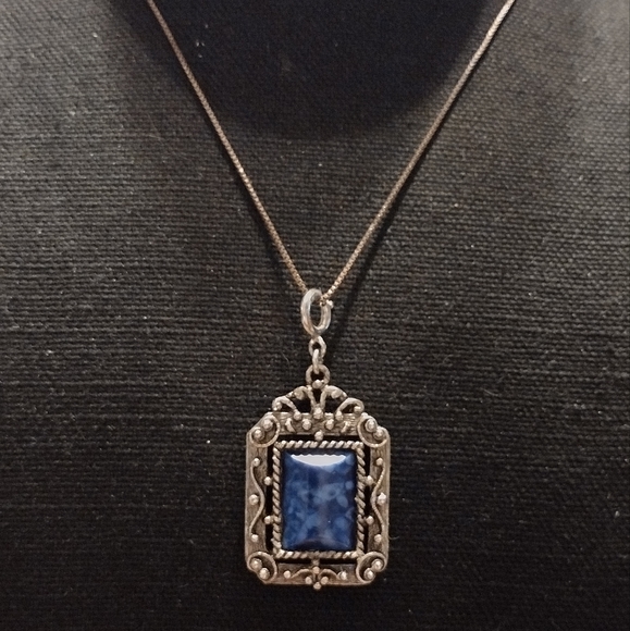 Sterling and lapis large pendant necklace - Picture 6 of 16